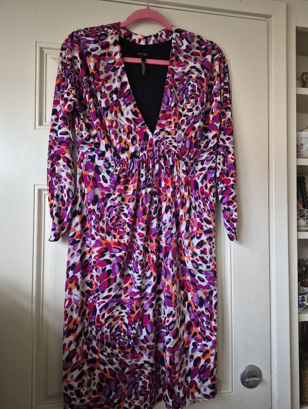 Laundry By Shelli Segal Black Fuschia Print Wrap Dress 6